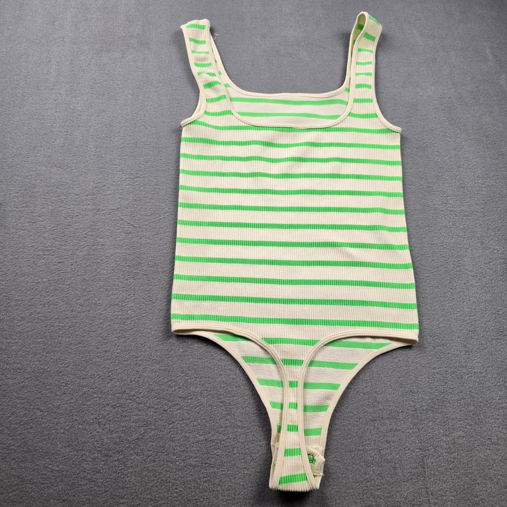 By Together Womens Striped Ribbed Knit Bodysuit Square Neck S/M nylon spandex - Picture 7 of 7